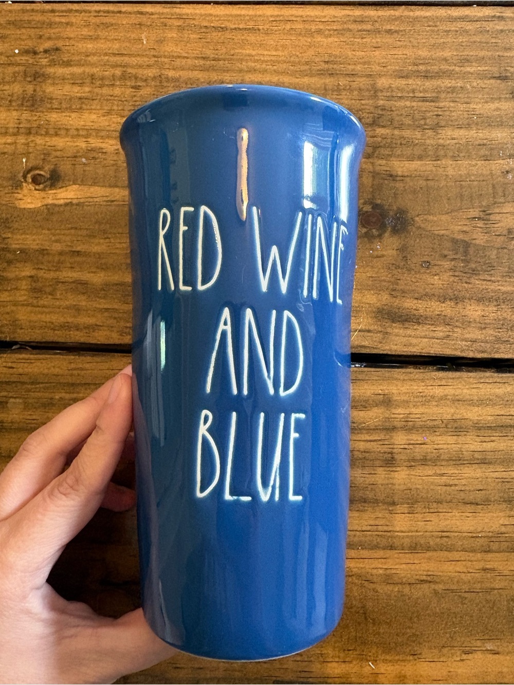 Rae Dunn Red Wine and Blue Ceramic Travel Tumbler Mug Cobalt Blue w/ Lid